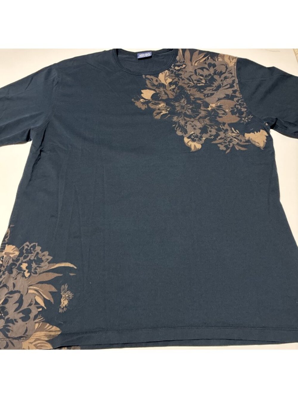 Vintage Kenzo Homme T-Shirt Men's XL Navy Blue  Gold Floral Graphic 90s Streetwe